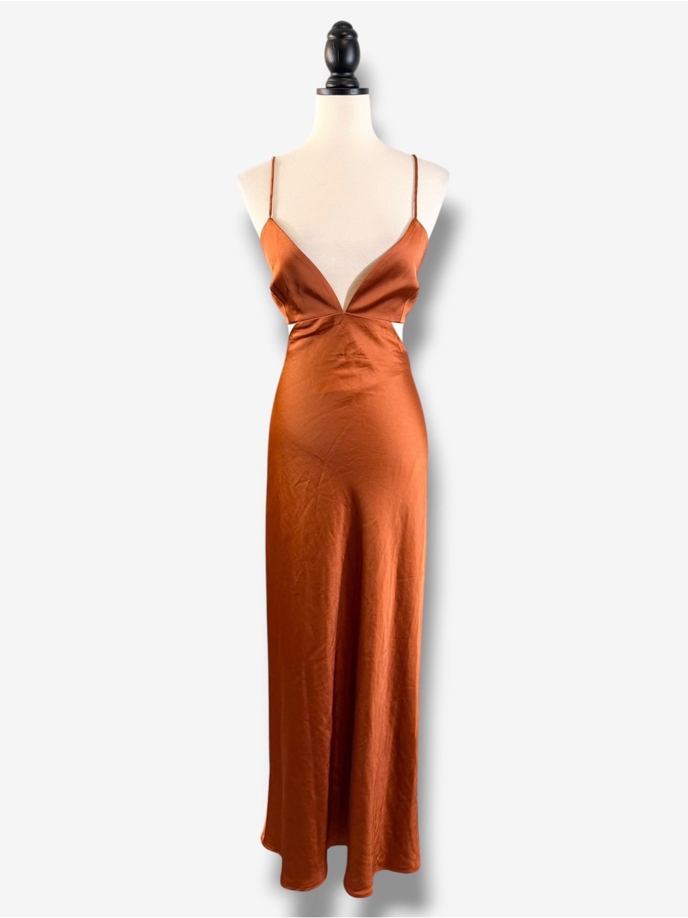 Anthropologie Significant Other Jacy Dress Size US 12 Clay Maxi Cutout Satin - Picture 2 of 14